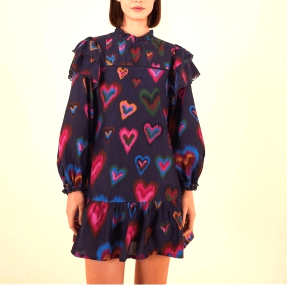 FARM Rio Multicolor Heart Print Mini Dress